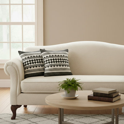 Noir / blanc rayé Ensemble de housse de coussin géométrique en mélange de coton