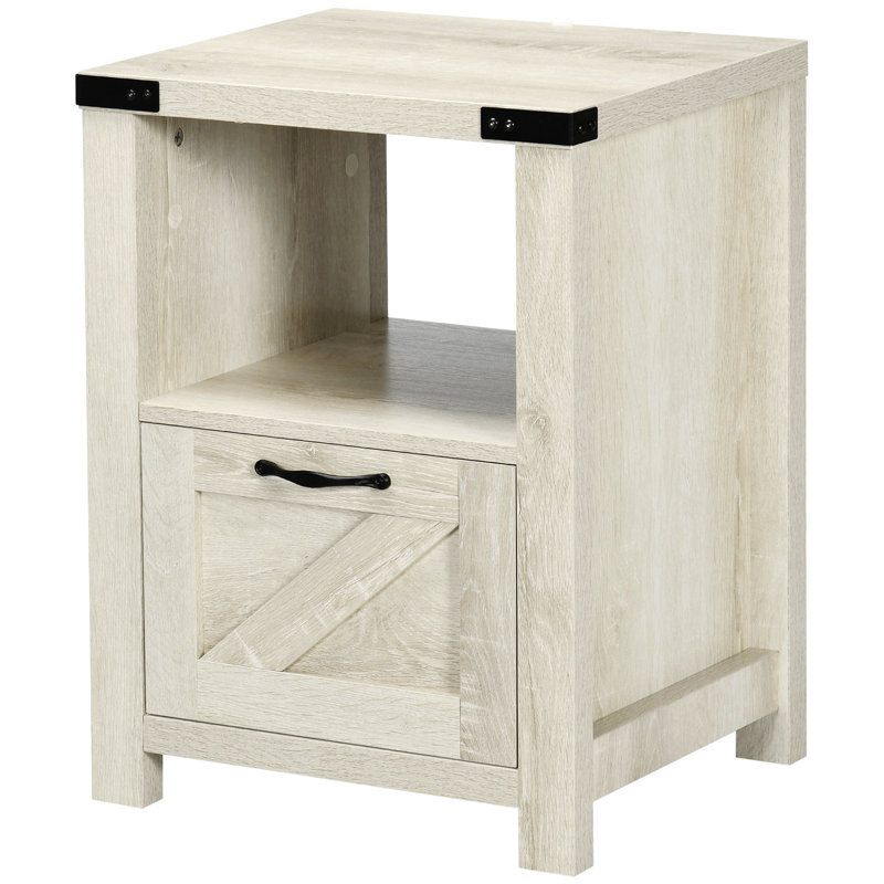 HOMCOM Farmhouse End Table, Rustic Side Cabinet With Storage, Small Side Table With Drawer, Wood Effect Tabletop For Living Room, Oak