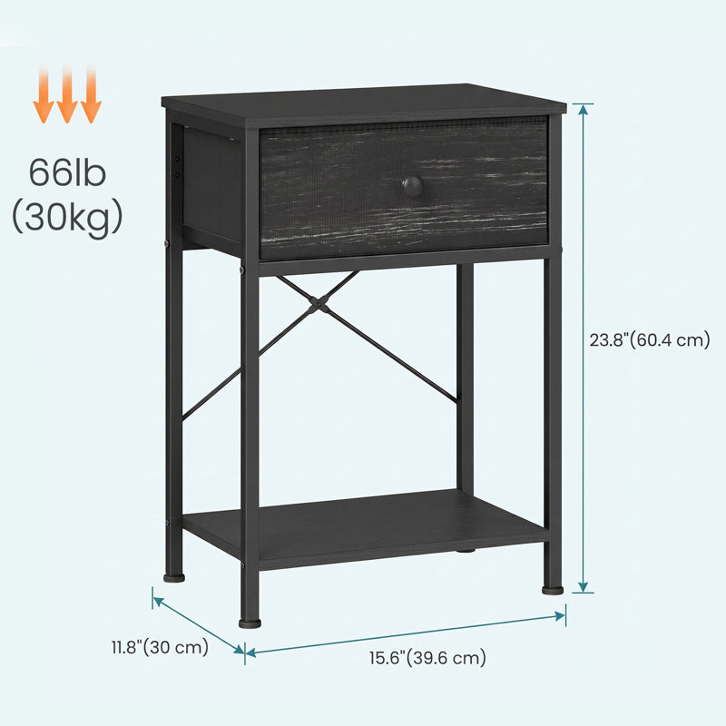 Ensemble de 2 petites tables d'appoint avec tiroir en tissu et table de chevet étroite, Noir
