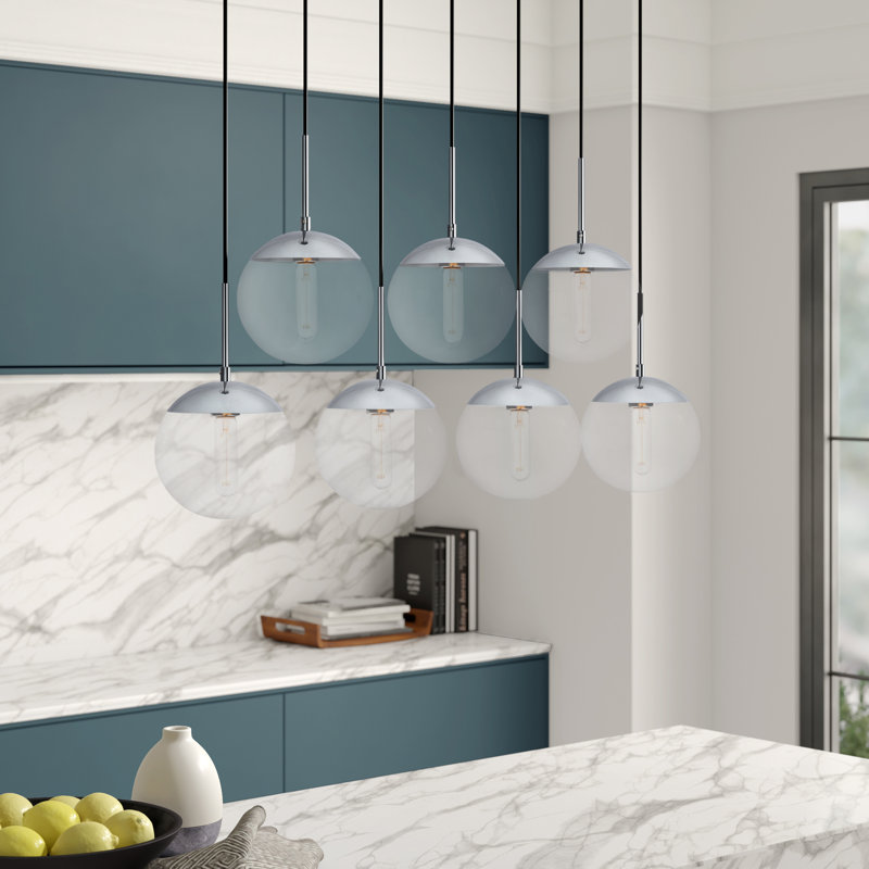 Yearby 7 - Light Kitchen Island Pendant, Chrome, Clear