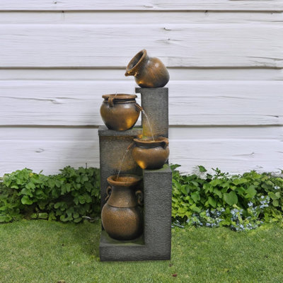 53 Inches 4 Tiered Floor Standing Outdoor Water Fountains and Waterfalls for Garden