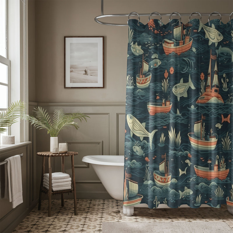 Rideau de douche standard 1 pièce Ocean Charm, H 74 po x l 71 po