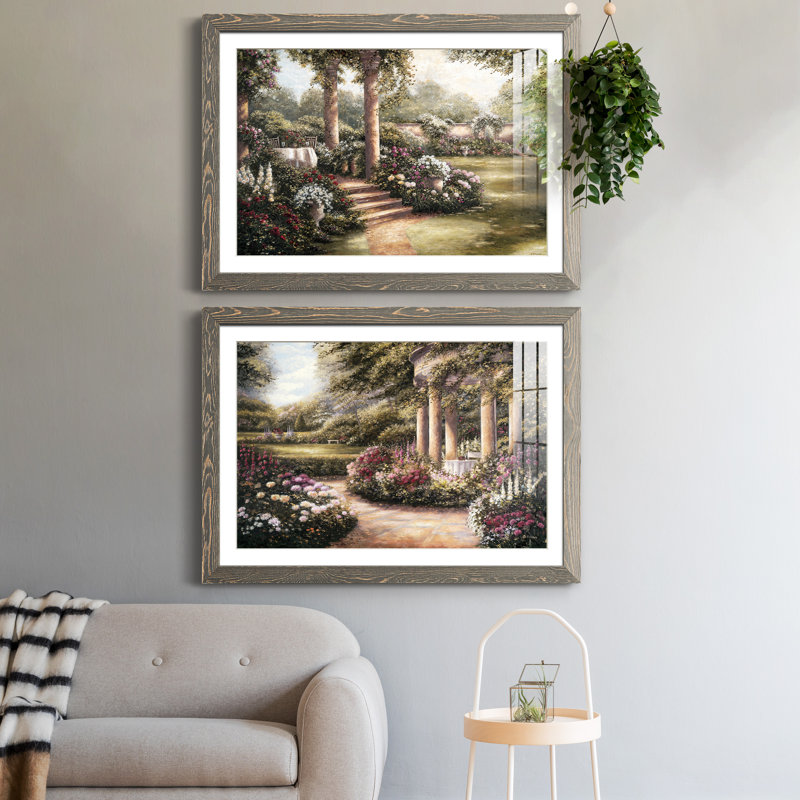 Rose Garden I - ensemble de 2 impressions encadrées, H 31 po x l 44 po x P 1 po, Cadre en papier gris