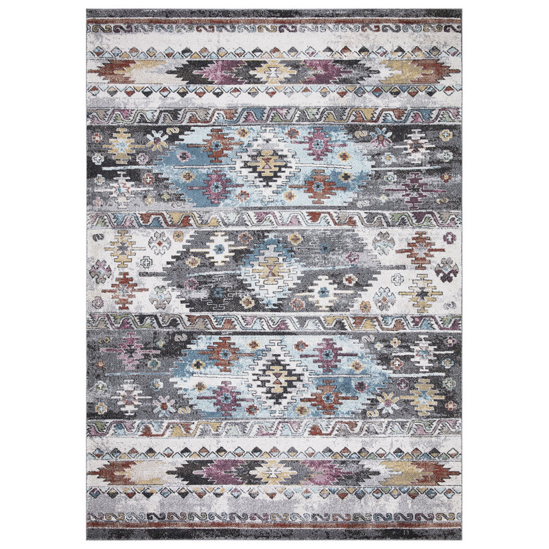 Adriaan Power Loomed Performance Kilim Design Southwest Blue Rug, Rectangle 6'7" x 9'3"