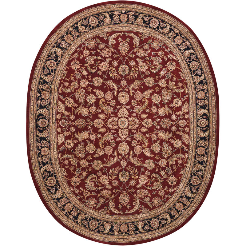 Oakleaf Oriental Hand Tufted Wool Burgundy Area Rug, Oval 7'6" x 9'6"