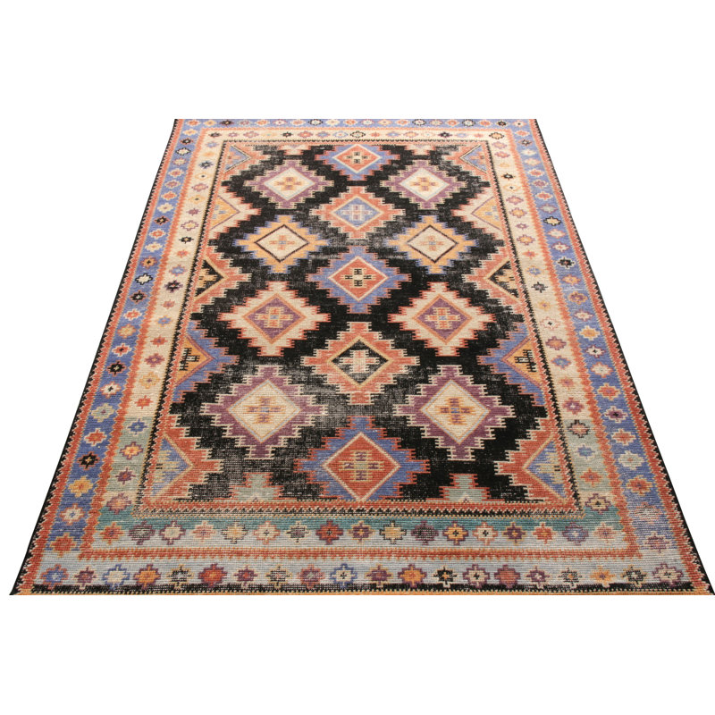 Distressed Homage Hand Knotted Wool Geometric Area Rug, Rectangle 13' x 19'