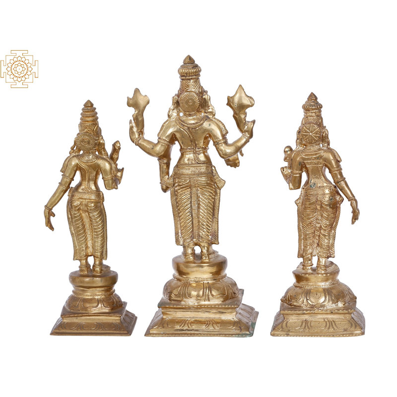 Ensemble de figurine 3 pièces seigneurs avec Sridevi et Bhudevi Madhuchista Vidhana