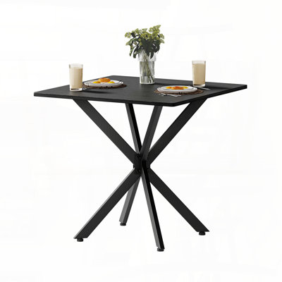 Modern Matte Black Square Side Table with X-Frame Metal Legs (31.5")