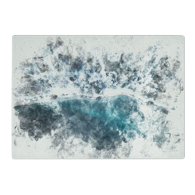 Tempered Glass Winter Forest by a Lake in Germany Watercolour Chopping Board, 28.5 cm x 39 cm