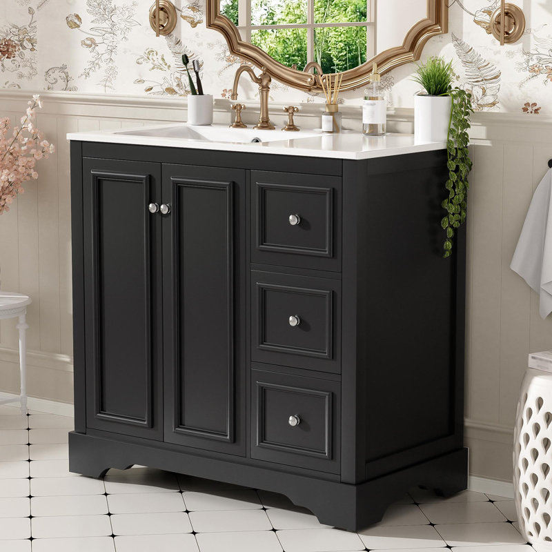 Meuble-lavabo sur pied simple 36 po avec lavabo, Noir