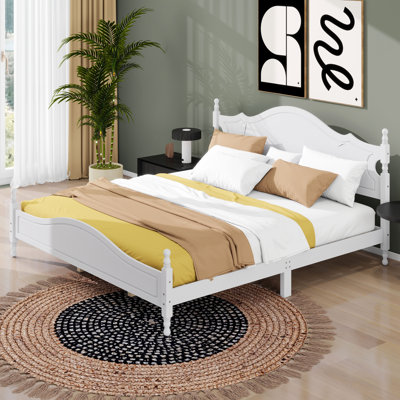 Lit plateforme en bois avec tête de lit, lit plateforme de style rétro avec support en lattes de bois