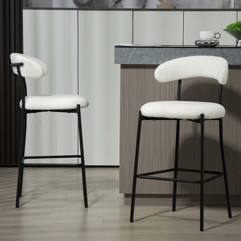 Tabouret de bar 26 po à hauteur de comptoir avec tabouret de bar en tissu avec base thermolaquée et repose-pieds, Blanc