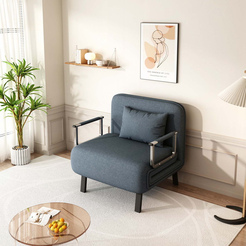 31,5? Fauteuil convertible, Velours bleu-gris