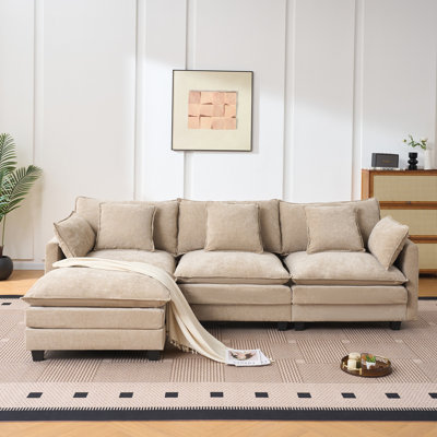 Coffee Color  3-Seat Combo Sofa With Storage Ottoman For Living Room Apartment Bedroom And Compact Room, Upholstered Sectional Couch, L Shaped Bench With A Footrestco
