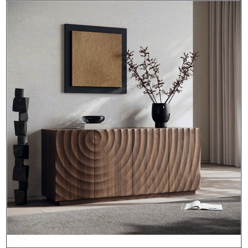 Buffet de rangement moderne à 4 portes avec motif ondulé 3D, luxueux buffet autoportant pour cuisine et salon, largeur de 59 pouces