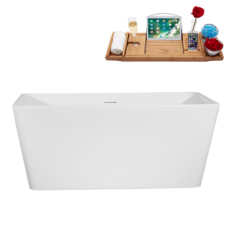 51" Streamline Soaking Freestanding Tub and Tray With Internal Drain, Brushed Nickel