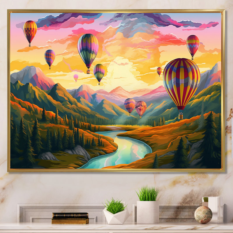 Hot Air Ballon Bold Scenery I - impression, H 12 po x l 20 po x P 1 po, Cadre flottant doré