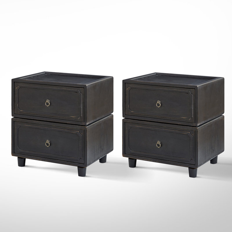 Aivery 2 - Drawer Solid Wood Modular Storage Drawers End Table, Blue