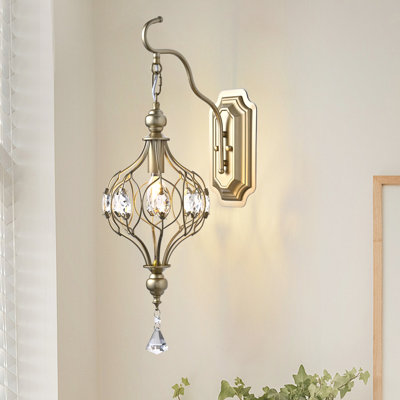 1 - Light Dimmable Armed Sconce with Crystal Accents