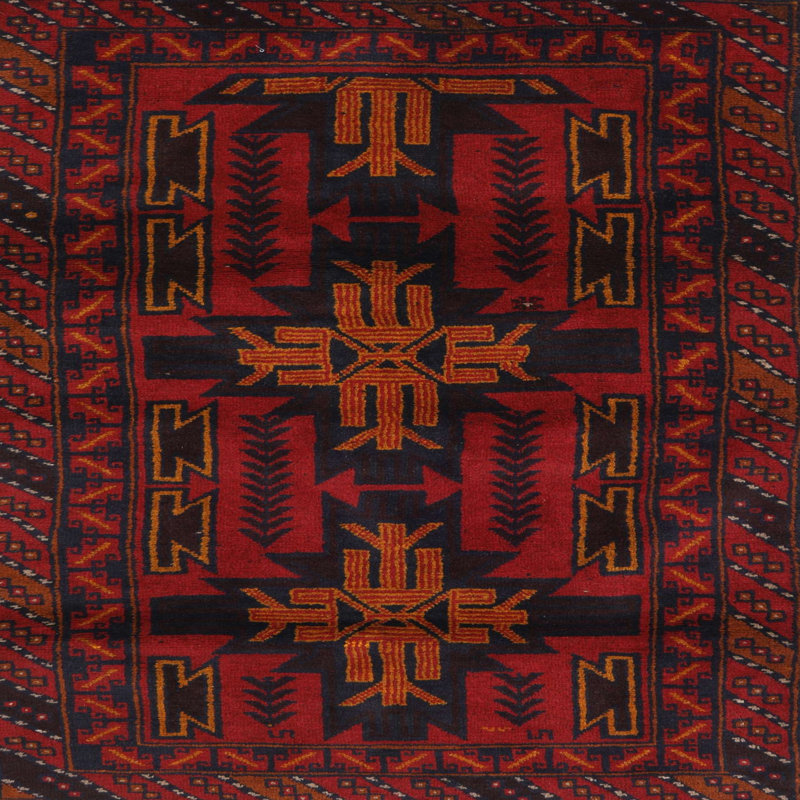 Tapis rouge / jaune Southwestern, Carré 7 pi