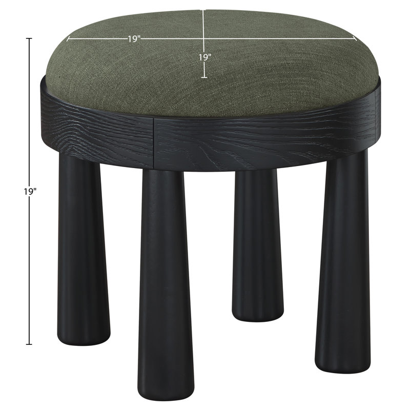 Repose-pieds rembourré Larea, Tissu olive texturé en lin, Teinte noire