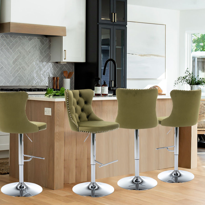 360°Swivel Bar Stools with Sliver Base, Oliver Green