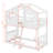 Twin Over Twin House Bunk Bed For Kids, Wood Bunk Beds With Roof, Windows, Window Box And Small Door, Floor Bunk Beds With Ladder