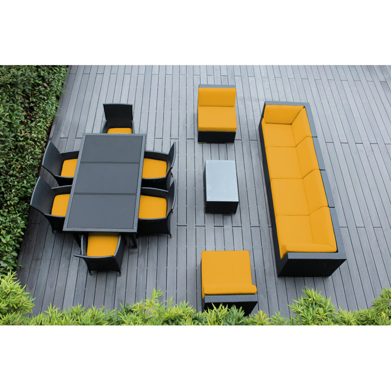 Pavior 12 - Person Patio Conversation Set with Cushions, Black, Canvas Sunflower Yellow Sunbrella® Canvas
