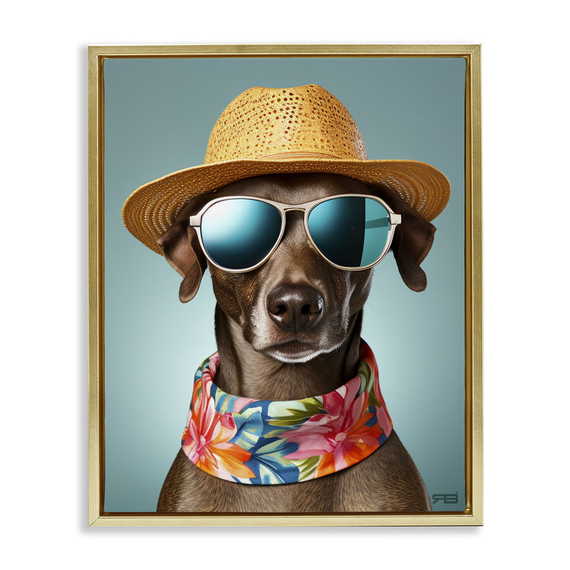 "Beach Ready Pup", art mural encadré par Roozbeh Bahramali, Or, H 31 po x l 25 po