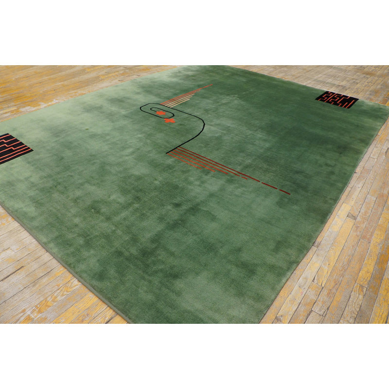 Green Color Antique Classic Art Deco Design Chinese Rug
