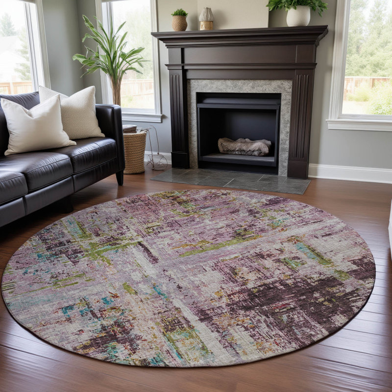Premium Machine Washable Lyndhurst AMF1194 Abstract Rug, Round 8'