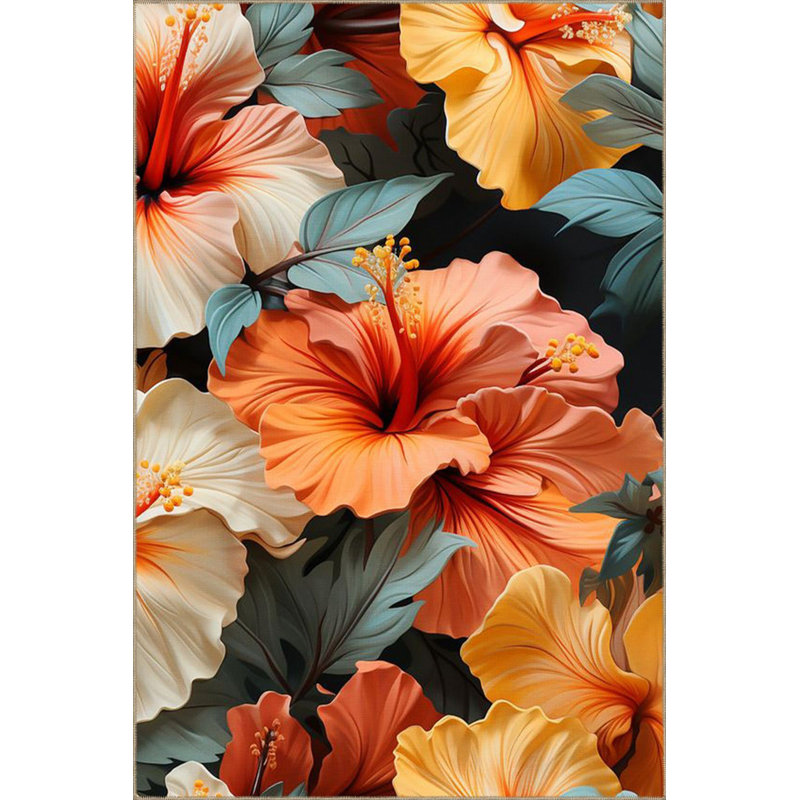 Tapis floral multicolore à motif floral multicolore, Rectangulaire 3 pi 11 po x 5 pi 11 po