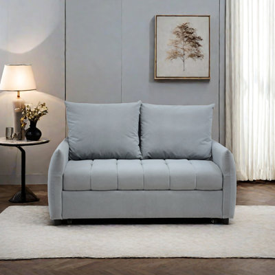 Convertible 2 Bed With Wood Frame, Blue Velvet For Living Room, Heavy Duty Modern Bed, Storage Pockets & Cushion Back, Room