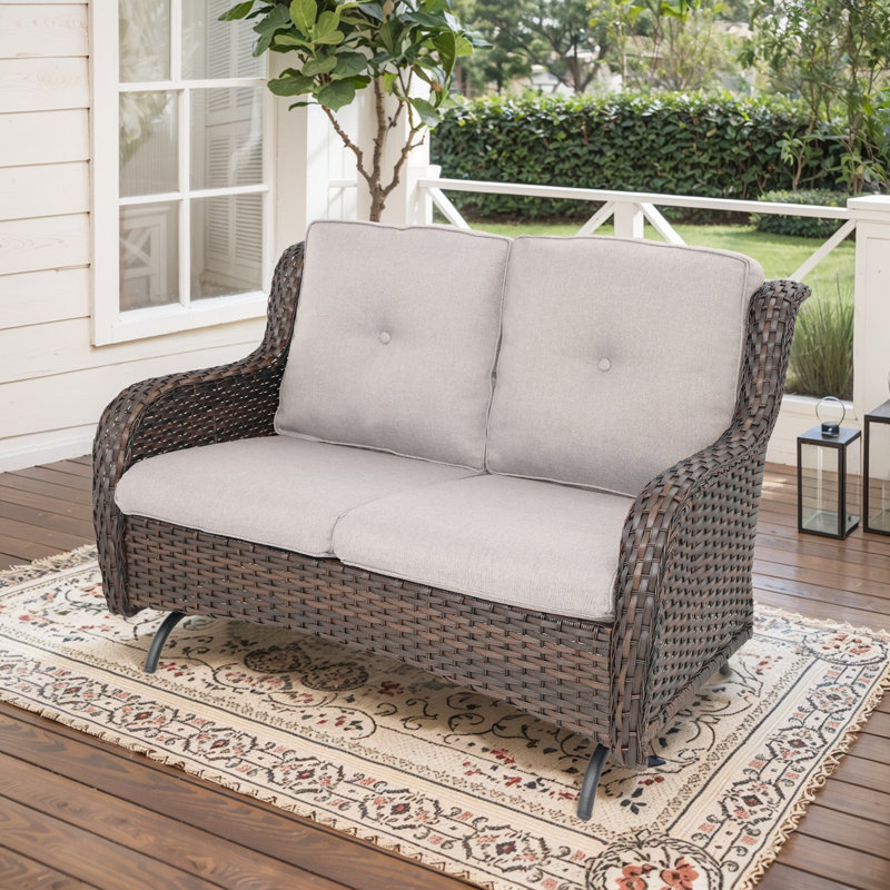 Schutt 51.18'' Wide Straight Loveseat with Cushions, Brown, Beige