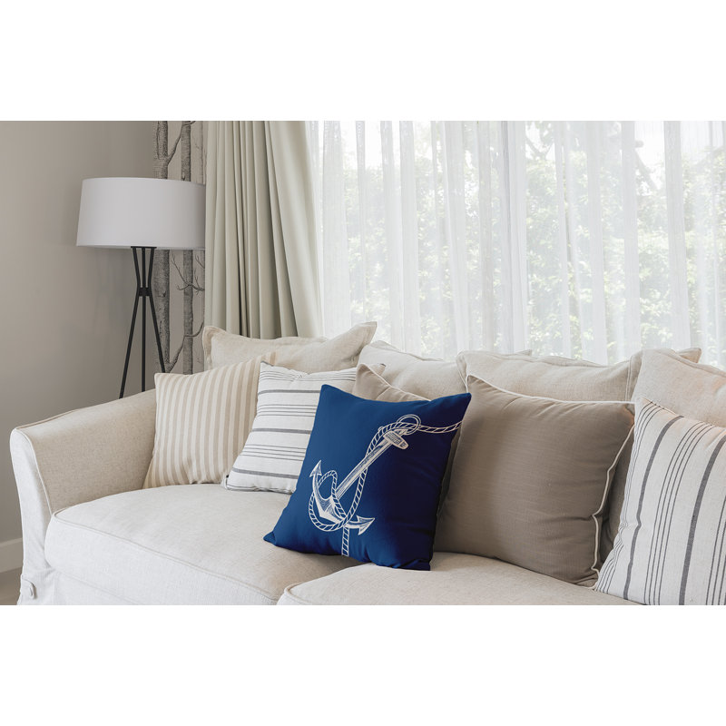 Housse et insert de coussin carré Nautical Nights Anchor & Rope, Carré H 26 po x l 26 po, Bleu