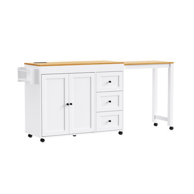74.8" Kitchen Island With Extendable Dining Table