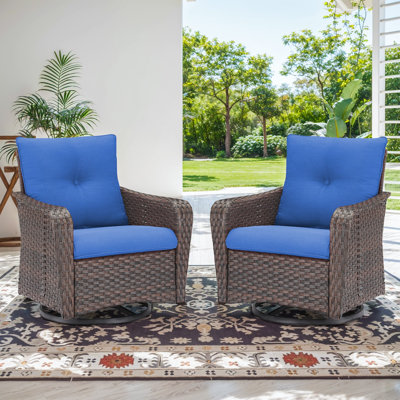 Gurash Outdoor Patio Brown Wicker Swivel Glide Rocker Chair With Cushions (2-Pack) by Red Barrel Studio