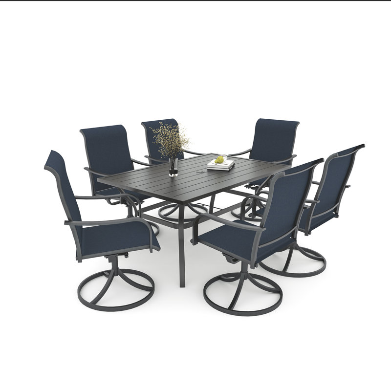 Ensemble de salle à manger rectangulaire en acier pour 6 personnes, Bleu