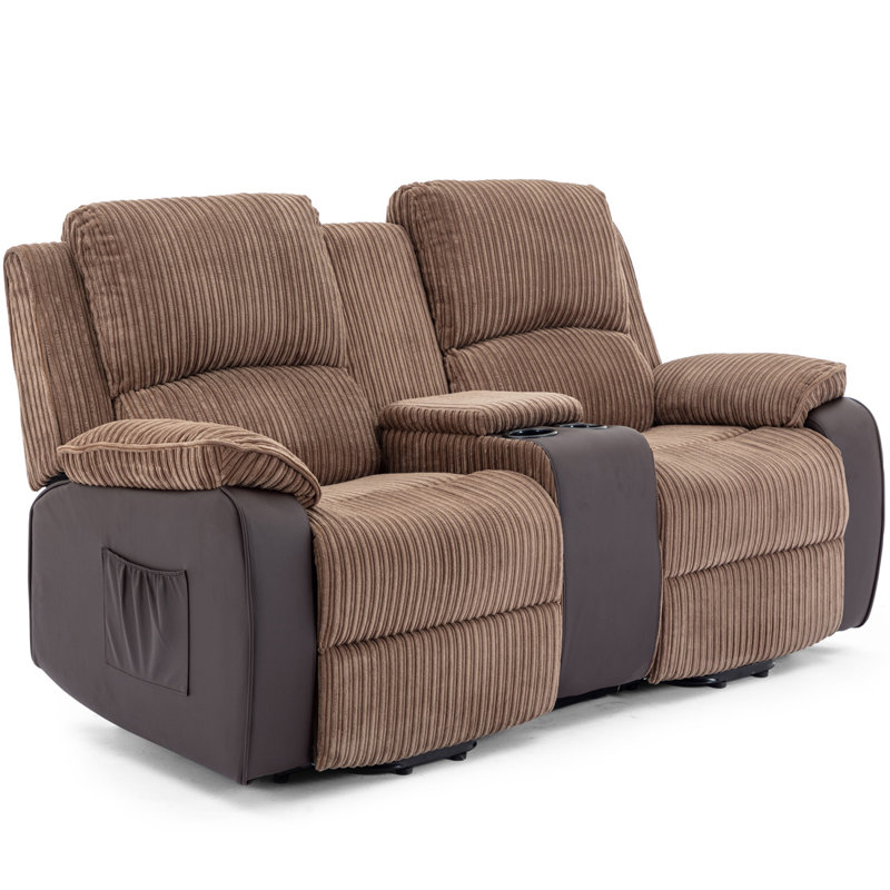 Mitrita 2 Seater Rise Recliner Upholstered Loveseat Sofa with Drinks Console, Brown, Dual Motor