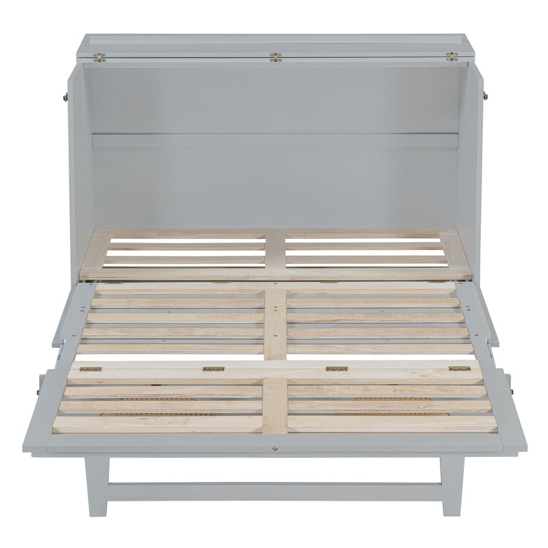 Lit escamotable avec grand tiroir, ports USB et prises USB, Gris, Lit double
