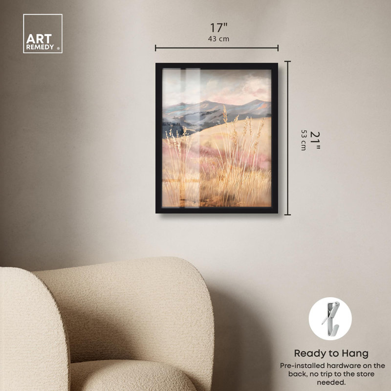 «Golden Grass Shadowbox Print» par Art Remedy, H 21 po x l 17 po, Noir