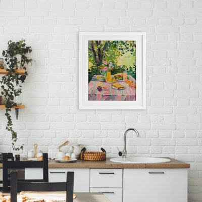 Breakfast Picnic in Garden Framed Print Under Glass, design by The Prints Vibe