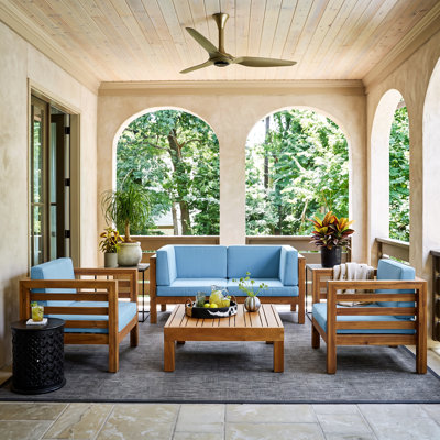 Maher Acacia Wood Patio Conversation Set with Cushions