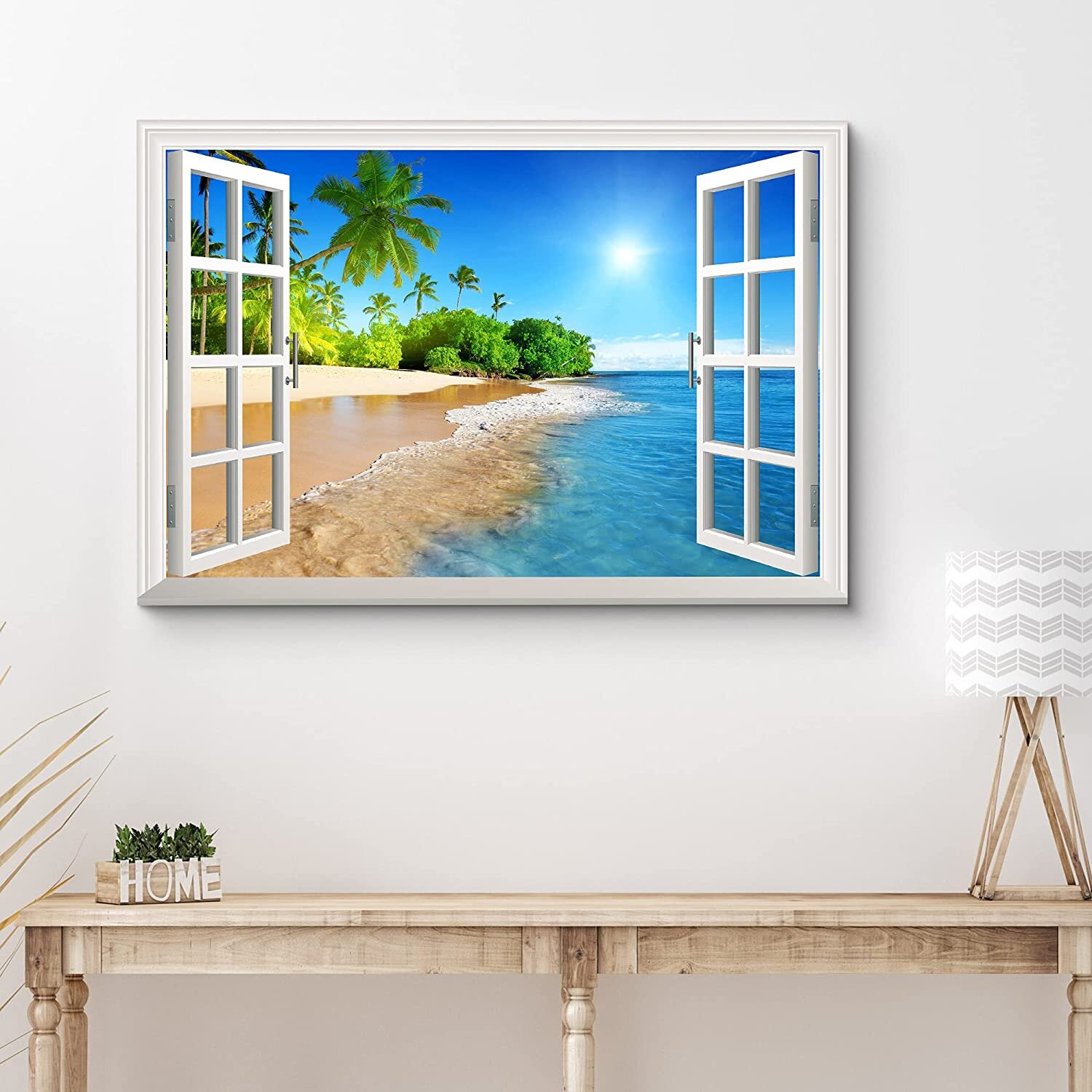 IDEA4WALL Window Scenery Tropical Beach Under Sunny Sky On Canvas Print   Reviews Wayfair