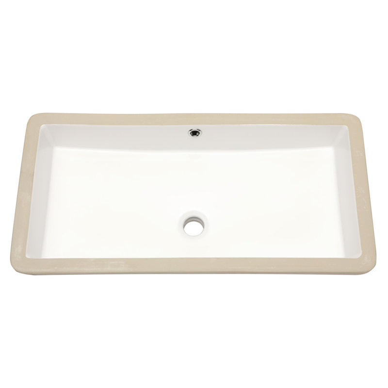 28"X14" White Ceramic Rectangular Undermount Bathroom Sink With Overflow