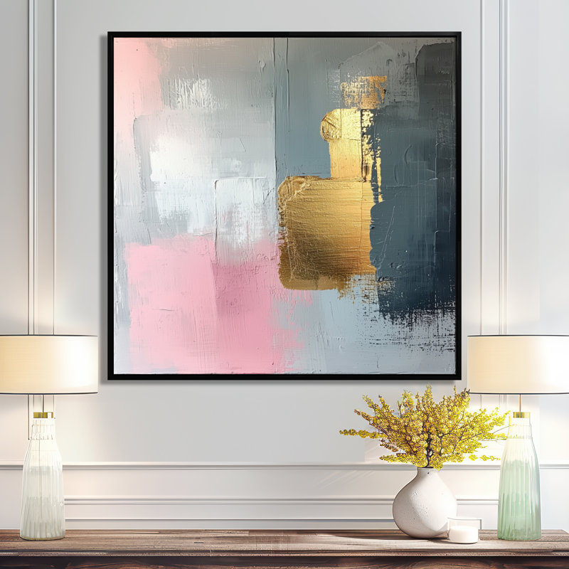 Omeria géométrique or rose et gris Pure Formulaire IX - art géométrique abstrait, H 16 po x l 16 po, Noir, noir, noir, noir