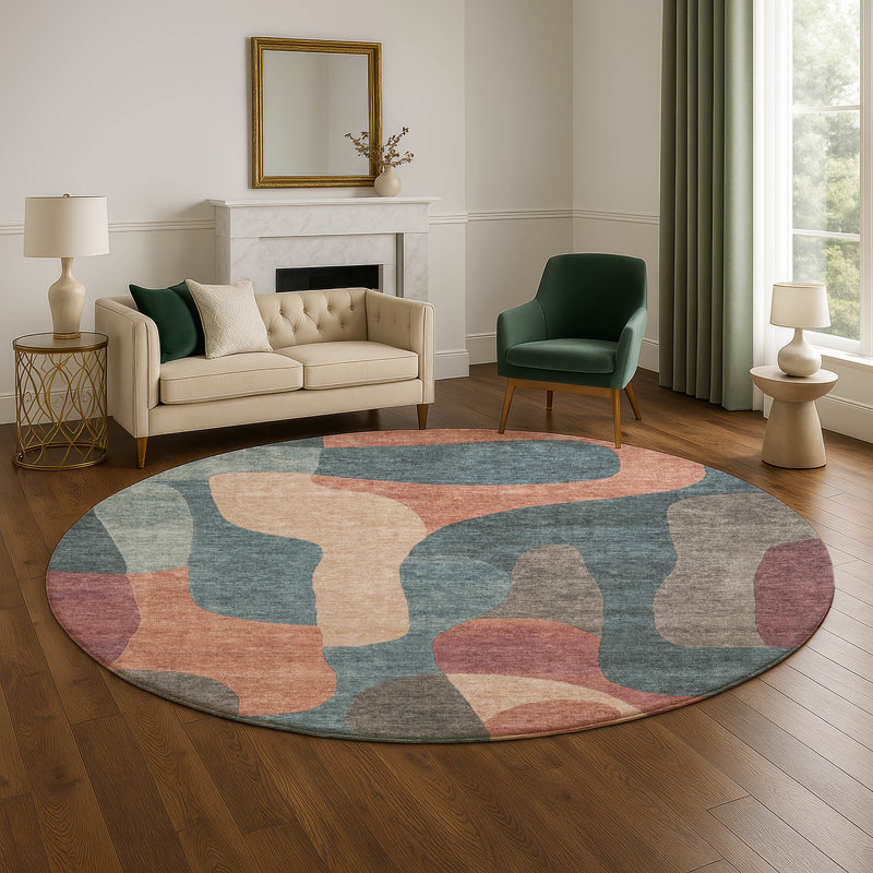 Premium Machine Washable Chelston AMF1867 Abstract Rug, Round 8'