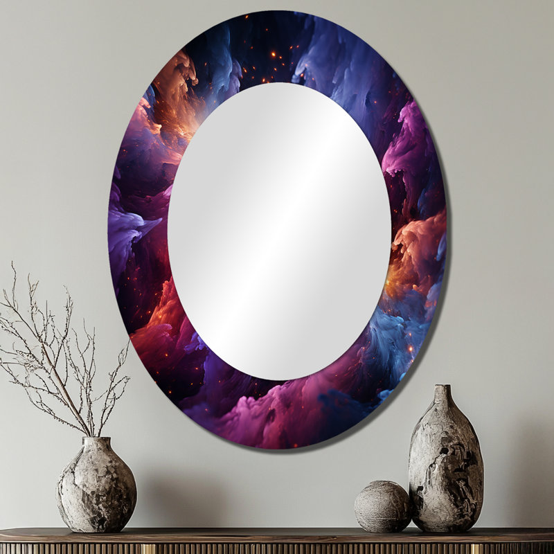 Gold Purple Abstract Fractal Interstellar Dreams - Gold Oval Wall Mirror Decor, 40" x 30"