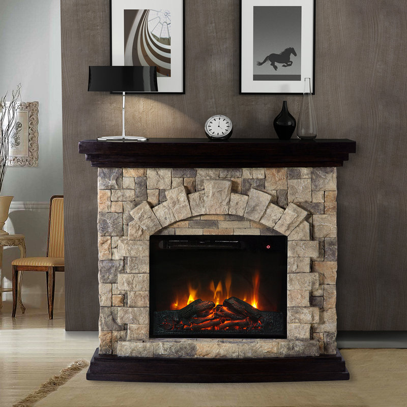 Corantin 44.96'' W Natural Wood Grain Color Variation Electric Fireplace with 4777 BTU