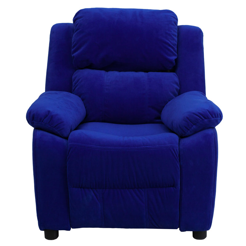 Deluxe Padded Contemporary Kids Recliner with Storage Arms, Microfiber - Blue